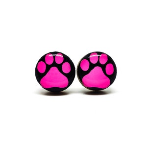 Paw Print Stud Earrings | 10 mm Wood & Resin Earrings | Minimalist Simple Small | Girl Gift Cat Lover Dog  | Steel Posts for Sensitive ears