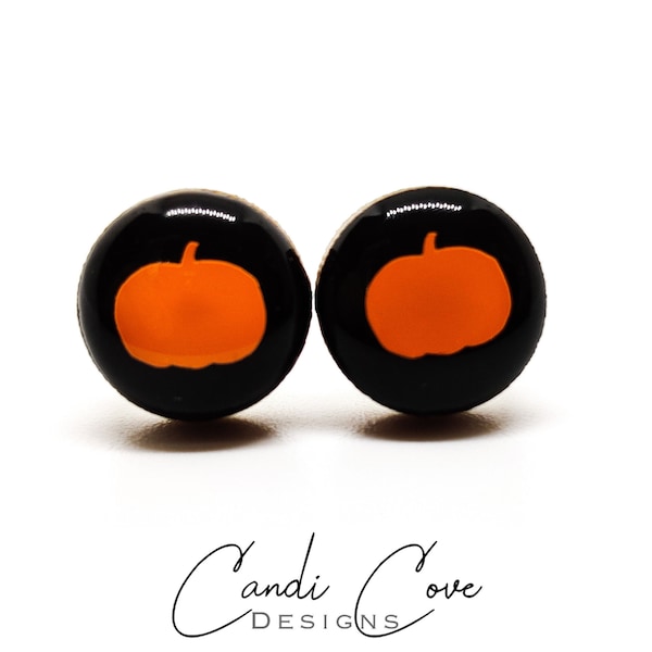 Boucles d'oreilles citrouille | Boucles d'Oreilles Bois & Résine 10 mm | Minimaliste Simple Petit | cadeau fille cadeau femme | Poteaux en acier pour oreilles sensibles