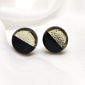 Black and Gold Earrings | Color Dot Stud Earrings | Resin Earrings | Everyday Earrings | Small Studs | Colorful Earrings | Circle Studs