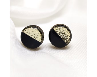 Black and Gold Earrings | Color Dot Stud Earrings | Resin Earrings | Everyday Earrings | Small Studs | Colorful Earrings | Circle Studs