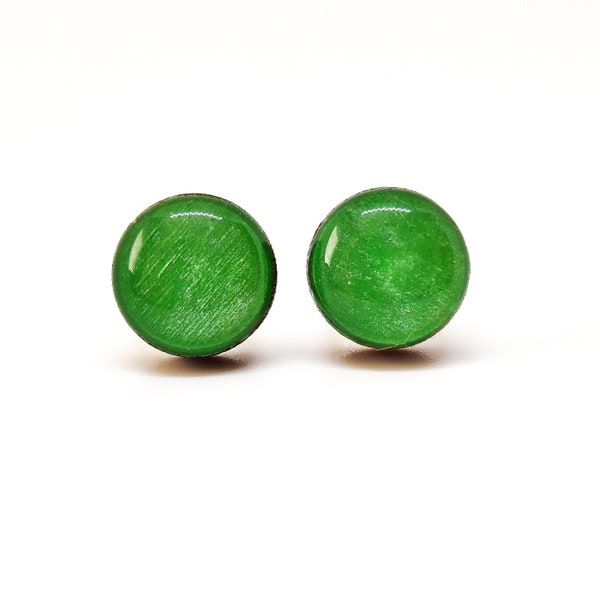 Jade Green Stud Earrings | 10 mm Wood & Resin Earrings | Jade Dot Stud Earrings | Girl Gift Women Gift | Steel Posts for Sensitive ears