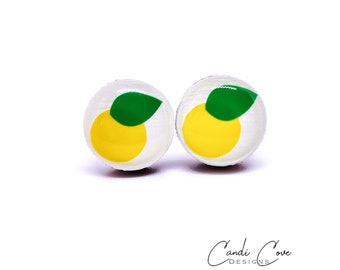 Citrus Lemon Stud Earrings | 10 mm Wood & Resin Earrings | Minimalist Simple Small | Women Gift | Stainless Steel Posts for Sensitive ears