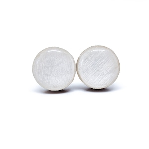 Pearl White Stud Earrings | 10 mm Wood & Resin Earrings | Minimalist Simple Small | Girl Gift Women Gift | Steel Posts for Sensitive ears