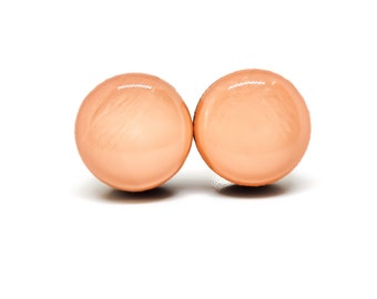 Peach Neutral Stud Earrings | Earth Tone Earrings  | 10 mm Wood & Resin Earrings| Minimalist Simple Small | Steel Posts for Sensitive ears