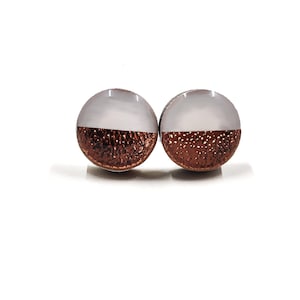 Piccoli orecchini a cerchio in metallo martellato finto grigio e oro rosa / 10 mm Orecchini in legno e resina / Regalo per donne ragazza / Orecchini semplici per tutti i giorni
