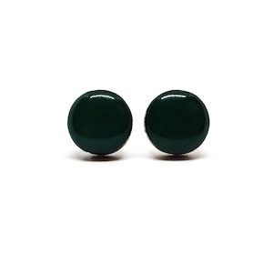 Forest Green Stud Earrings | 10 mm Wood & Resin Earrings | Minimalist Simple Small | Women Gift | Stainless Steel Posts for Sensitive ears