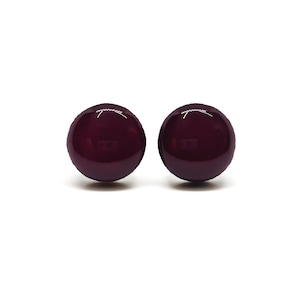 Dark Burgundy Stud Earrings | 10 mm Wood & Resin Earrings | Maroon Dot Stud Earrings | Round Stud Earrings | Stainless Steel Sensitive ears
