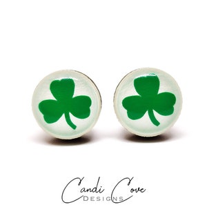 Shamrock Stud Earrings | 10 mm Wood & Resin Earrings Hypoallergenic | Minimalist Simple Small | Girl Gift | Steel Posts for Sensitive Ears