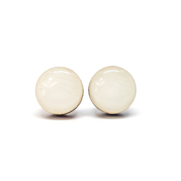 Cream Stud Earrings | 10 mm Wood & Resin Earrings | Ivory Dot Earrings | Girl Gift Women Gift | Stainless Steel Posts for Sensitive ears