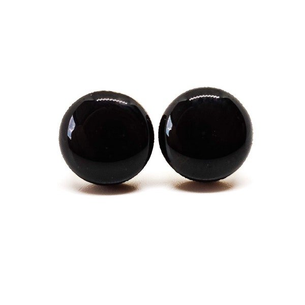 Onyx Black Stud Earrings | 10 mm Wood & Resin Earrings | Minimalist Simple Small | Girl Gift Women Gift | Steel Posts for Sensitive ears