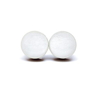 White Stud Earrings | 10 mm Wood & Resin Earrings | Simple White Stud Earrings | Retro Stud Earrings | Stainless Steel for Sensitive ears