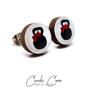 Kettlebell Bow Stud Earrings | 10 mm Wood & Resin Earrings | Fitness Earrings | CrossFit Studs | Fitness Lover | Dumbbell Earrings