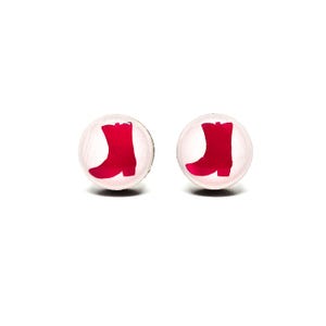 Hot Pink Cowgirl Boot Earrings | 10 mm Wood & Resin Earrings | Dot Stud Earrings | Round Stud Earrings | Stainless Steel Sensitive ears