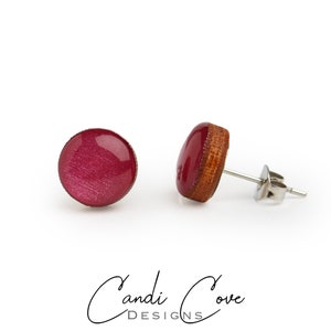 Bright Berry Stud Earrings | 10 mm Wood & Resin Earrings | Color Dot Stud Earrings | Circle Stud Earrings | Steel Posts for Sensitive ears