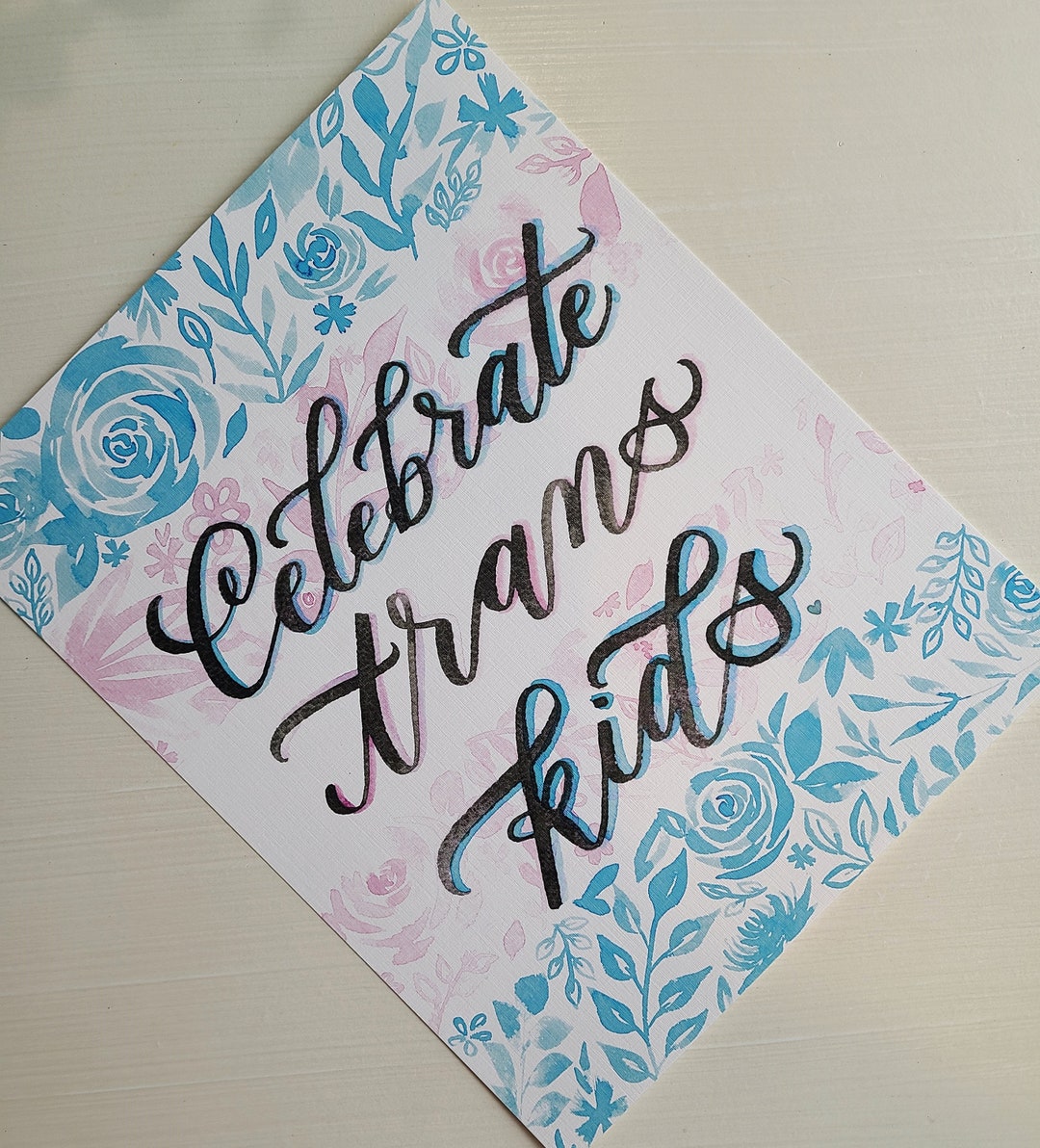 Trans Colored Lettering Mailed Art Print, Celebrate Trans Kids, LBGTQ Art, Trans Flag ...