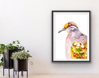 Bronzewing Pigeon print; Australian bird art; bird print, Australian animal, watercolour painting, Pigeon, bird wall print,