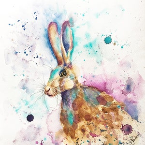 Splashy Hare - Giclee print of original watercolour painting