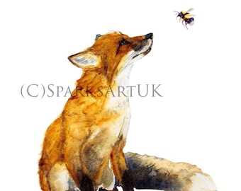 Furchtlose Fuchs und Bee - schöne Giclée-Druck von original Aquarell-Malerei