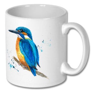 Birds Bees Butterfly Art Print Mugs- ceramic mug cup - Various designs (see pics) - Bluetit, Puffin, Flamingo, Pheasant, Bee, Kingfisher