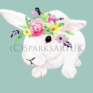 Heritage flower crown bunny rabbit - fine art giclee print of original watercolour painting