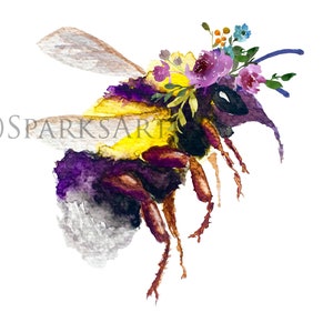 Bumblebee with Flower Crown - Beautiful giclee fine art print of original watercolour painting