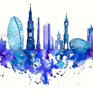 Leicester City Skyline- beautiful fine art giclee print of original watercolour painting
