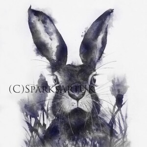 Liebre negra y azul - hermosa impresión giclee de pintura de acuarela original
