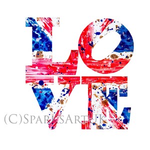 LOVE Union Jack - Gorgeous Fine art giclee print of original watercolour painting