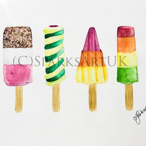 The Fab Four (Ice lollies) - Giclee print of original watercolour painting