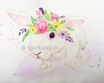 White bunny rabbit with flower crown