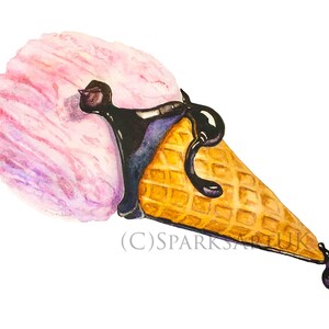 Ice Cream Swan - Beautiful fine art giclee print of original watercolour painting