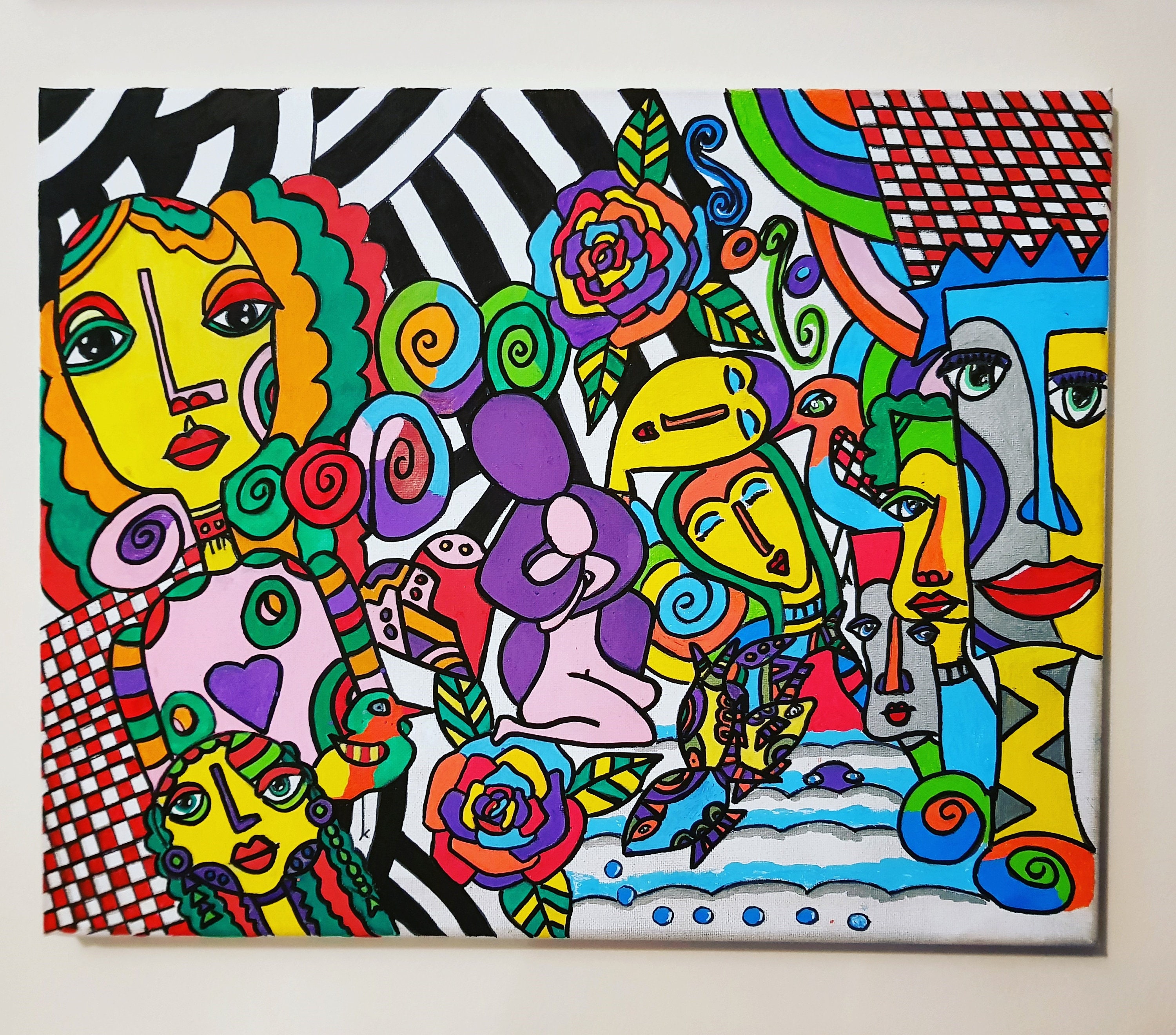 Funky art original art canvas art wall decor wall art new home gifts housewarming gifts home decor love gift