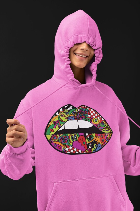 pink graphic hoodie men's