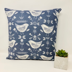 Scandi Blue Bird Cushion Cover, Cushion Cover, Blue and White Cushion, Duck Feather Pillow,  Birthday Present, Letterbox Gift