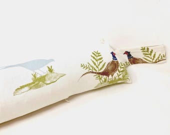 Pheasant Draft Excluder, Weighted  Pheasant Draft Stopper, Machine Washable Long Draft Excluder with Removable Cover and Hanging Loop