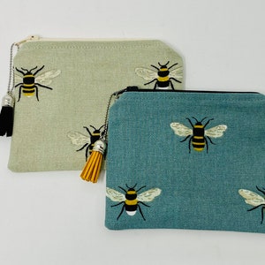 Bee Print Coin Purse, Sophie Allport Teal Bee Purse, Bumble Bee Print Coin Pouch, Blue Zipped Pouch, Gift for Her