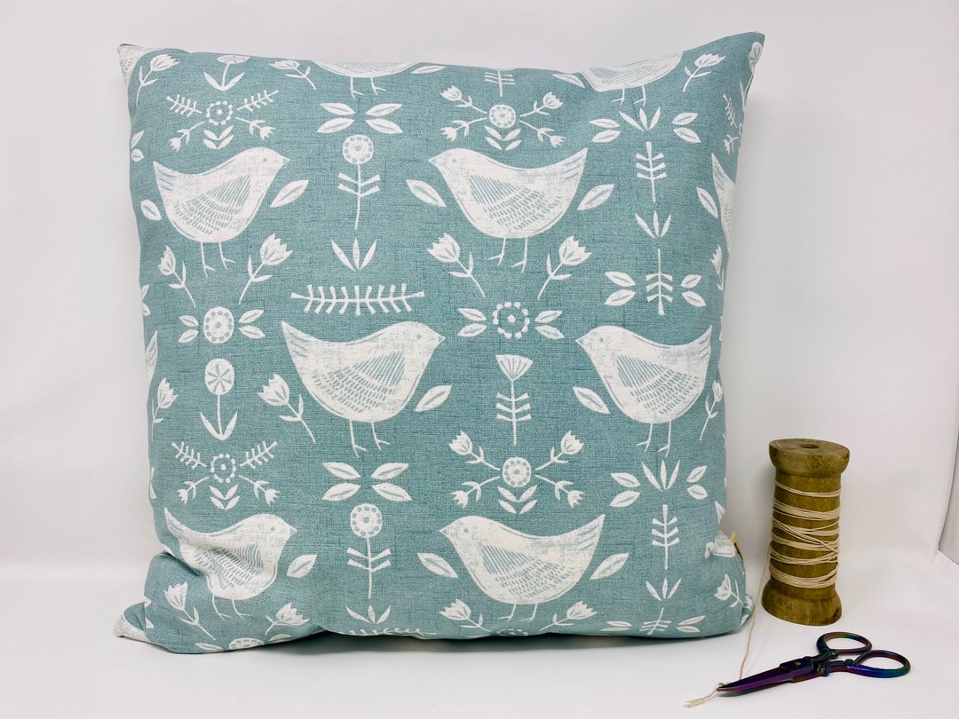 Scandi Sea Green Bird Cushion, Double Sided Reversible Cushion Cover