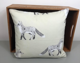 Fox Cushion Cover, Large Fox Print Cushion Cover, Neutral and Grey Fox Pillow Cover.  Fabric Fox Gift