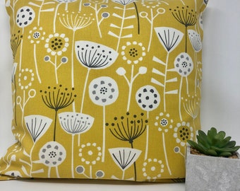 Scandi Yellow Flower Cushion, Cushion Cover, Yellow and Grey Cushion, Duck Feather Pillow,  Birthday Present, Letterbox Gift