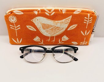 Orange Scandi Bird Glasses Case: Padded Sunglasses Holder