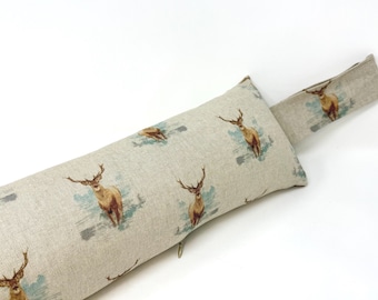 Stag Draft Excluder, Weighted Beige Draft Stopper, Machine Washable Long Draft Excluder with Removable Cover and Hanging Loop
