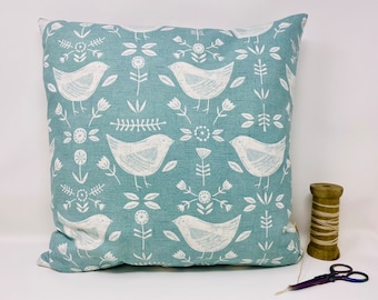 Scandi Green Bird Cushion Cover, Cushion Cover, Sea Green and White Cushion, Duck Feather Pillow,  Birthday Present, Letterbox Gift