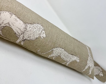 Jungle Animal Print Draft Excluder – Weighted Beige Cotton Canvas - Custom Lengths - Machine Washable
