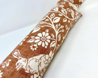 Hare Print Draft Excluder – Pheasant Weighted Brown Cotton Canvas Draft Stopper - Custom Length - Machine Washable