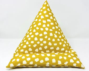 Mustard iPad Beanbag, Tablet Bean Bag, Pink Polka Dot Tech Stand, Gift for Her, Zipped Washable Cover