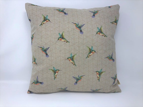 Hummingbird Cushion, Hummingbird Print Pillow, Bird Cushion, Duck Feather Pillow Insert, Upholstery Fabric, Home Decor