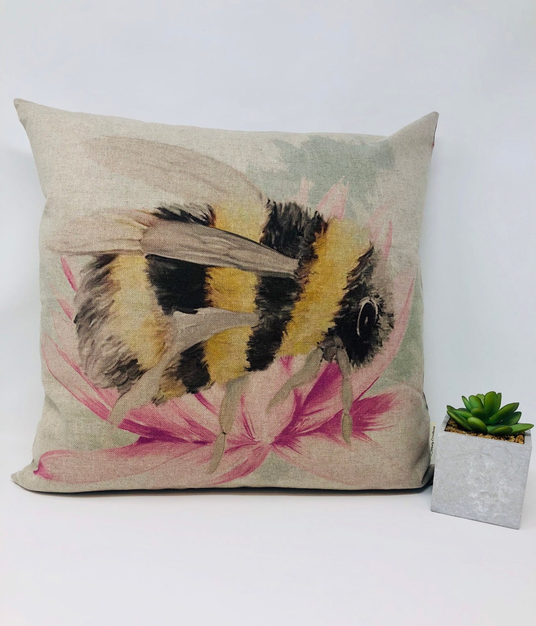 Floral Yellow Bumble Bee Cushion Cushion Cover Neutral Pink Yellow and Black Cushion Feather Pillow Birthday Present Letterbox Gift Etsy UK
