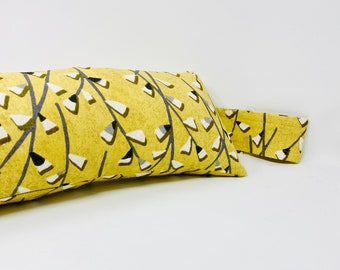 Scandi Flower Draft Excluder: Mustard Yellow Cotton, Washable Cover