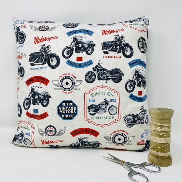 Retro Motorbike Cushion, Classic Motorbike Pillow, Bike lovers Gift, American Bike Gift Fathers Day Gift, Gift for Him, Gifts for Men