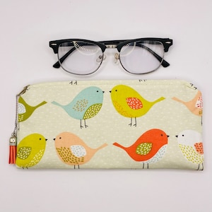 Scandi Bird Zipped Glasses Pouch, Bright Colourful Soft Padded Reading Glasses Case, Sunglasses Holder, Scandinavian Christmas Gifts for her